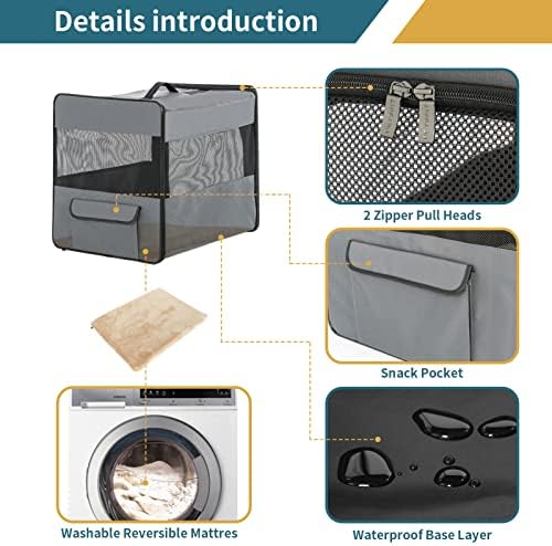 PETSFIT Portable Dog Crate, Travel Dog Crate - 24 Inch with Thicken Mat, Easy to Fold, Sturdy and Portable, Perfect for Traveling, Soft Dog Kennel Grey