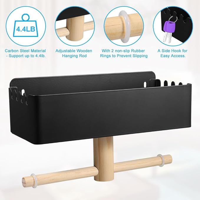 Picowe Dog Leash Holder for Wall, Metal and Wood Dog Leash Hooks, Pet Stuff Storage Shelf Storage for Leashes,Collar, Toys, Treats, Poop Bag (Black)