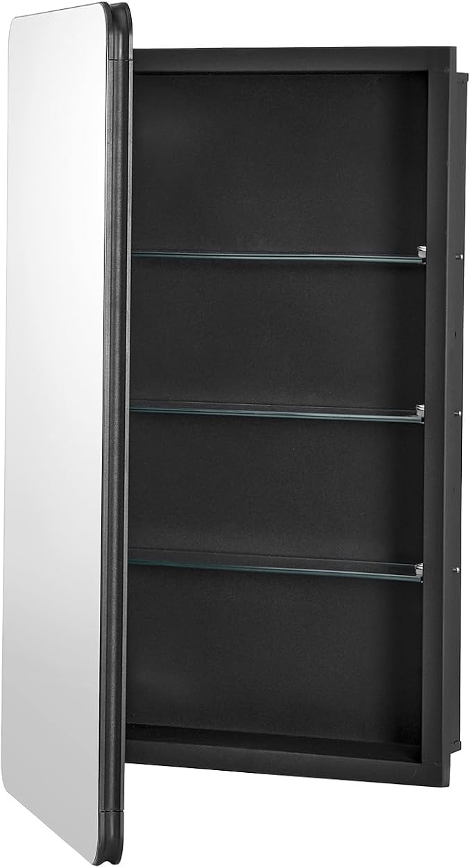 VEVOR Medicine Cabinet, 16.5 x 27.5 inch, Medicine Cabinet for Bathroom with Mirror, Aluminum Frame Bathroom Wall Cabinet, 3-Layer Adjustable Shelves, Recessed & Wall-Mounted Installation