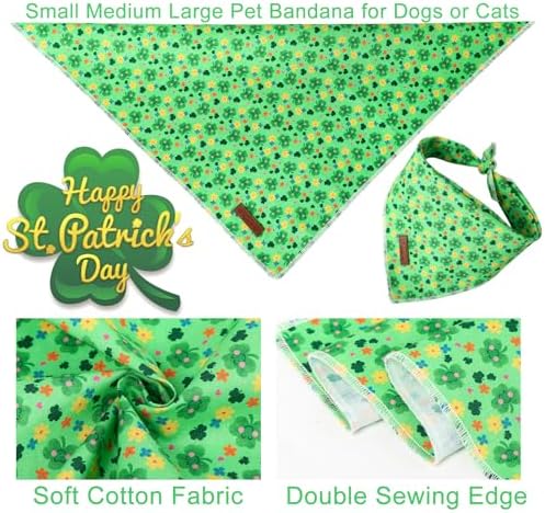 St. Patrick's Day Dog/Cat Kerchief, Shamrock Triangle Bid Scarf for Small/Medium Pets, Cotton Green Bandana for Girl/Boy Dogs or Cats