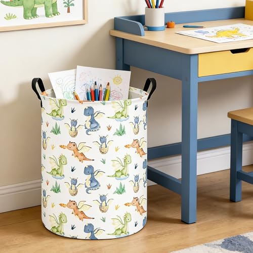 Round Laundry Basket Collapsible Storage Hamper Parent-child Dragon | Waterproof Canvas Foldable Baskets with sturdy Handles Multi-scene Organizer for Home Play Bedroom Gift Bin