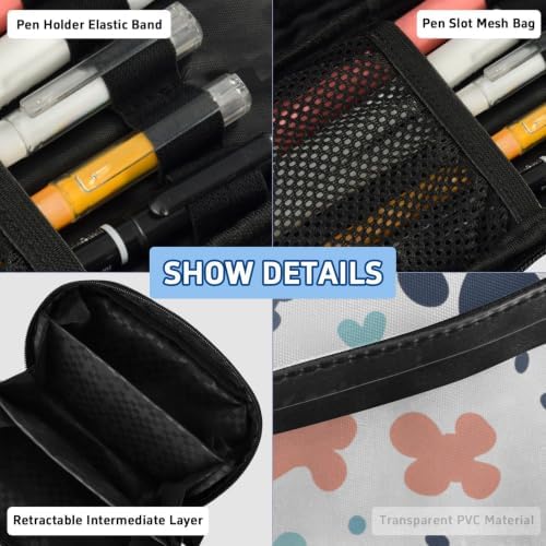 SUABO Pet Paw Bone Pencil Case Large Pen Stationery Bag | Pencil Pouch Stationery Organizer with Compartments, Transparent PVC Layer, School Office Supplies for Kids Adults