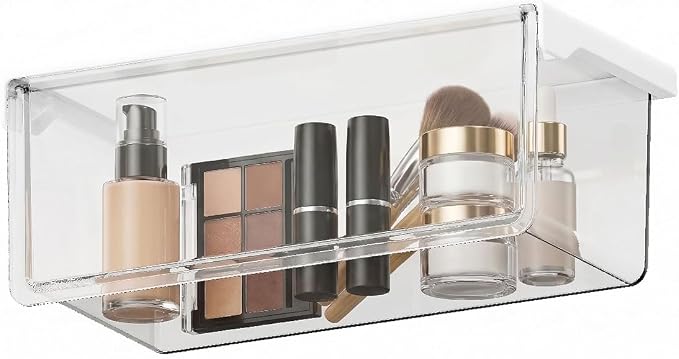 BALUCA Small Clear Stackable Storage Drawers – 33° Angled Acrylic Makeup Organizer for Vanity, Undersink & Kitchen Cabinets | Multi-Purpose Plastic Storage Bins & Drawer Organizer Bins (Large)