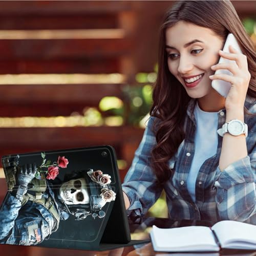 for Samsung Galaxy Tab A9 8.7 Inch 2023 (SM-X110/X115/X117) Case | Slim Leather Smart Cover with Multi-Angle Anti-Slip Stand [Auto Wake/Sleep] Shell for Women Men - Skull Man Flower
