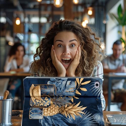 for Microsoft Surface Go 4/3/2/1-10.5" 2021 Tablet Case,Auto Wake/Sleep,Adjustable Stand Protective Cover - Golden Pineapple Blue