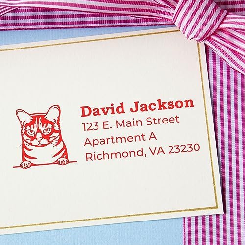 Australian Mist Cat Custom Return Address Stamp for Envelopes & Letters | Personalized Self-Inking Decorative Mailing Stamper | Handcrafted Feline Design Home Office Postal Rubber Seal 7/8 x 2-1/4