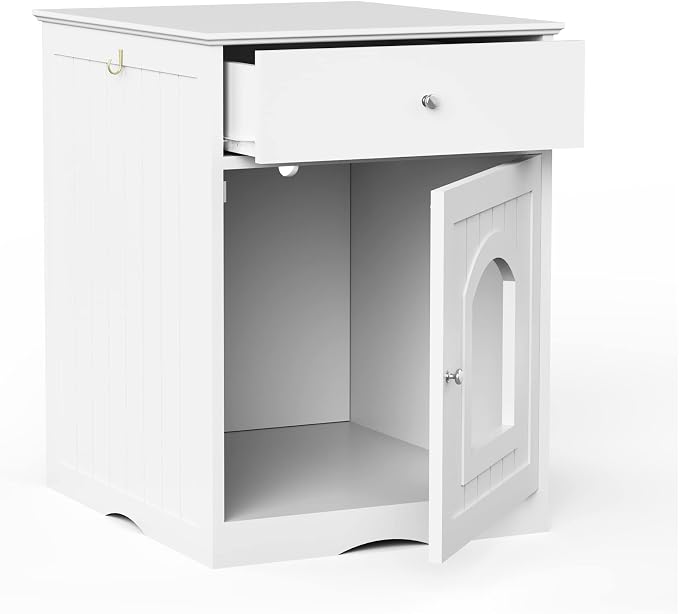 NicBex Cat Litter Box Enclosure with Drawer and Single Door Hidden Litter Box Furniture Pet Crate Covered Nightstand,Night Stand Cat House Indoor,White,18.9'' W