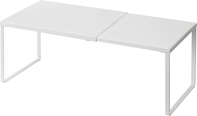 Nxconsu Expandable Cabinet Shelf, Shelf Riser for Cabinets, 8.26" White | Edgeless Metal Cabinet Riser Holds 50 lb and Expands 14.6 to 24.6 in for Under Sink Kitchen Pantry Cupboard Shelf