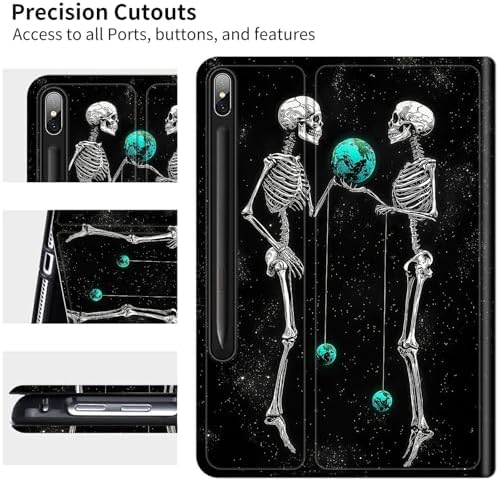 Case for Samsung Galaxy Tab S10+ Plus 2024/ S9 FE Plus/ S9 Plus 12.4" 2023 | Slim Leather Smart Cover with Multi-Angle Anti-Slip Stand [Auto Wake/Sleep] Shell for Women Men, Skull Earth