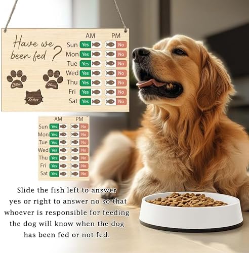 Personalized Have We Been Fed Sign, Custom Feeding Reminder Hanging Sign with Name, Daily AM/PM Tracker for Dog Cat, Yes/No Meal Scheduler, Wooden Reminder Slider for Wall Decor