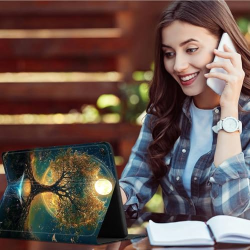 for Samsung Galaxy Tab A9 8.7 Inch 2023 (SM-X110/X115/X117) Case | Slim Leather Smart Cover with Multi-Angle Anti-Slip Stand [Auto Wake/Sleep] Shell for Women Men - Moon Orange Tree