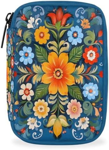 Pill Organizer Box Flowers Floral Tile 7-Day Weekly Medicine Pill Case Travel Pill Container Portable Pill Holder Storage Purse Bag Small Compact Size for Vitamin Supplement Birth Control