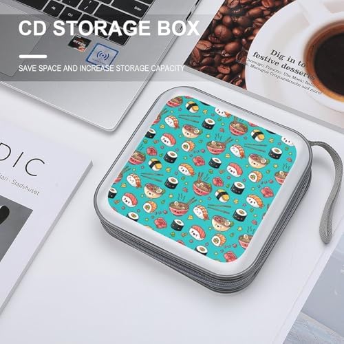 Hard Shell DVD Storage Binder Sushi And Ramen, Holds 40 Discs, Portable Wallet with Carry Handle, Organizer for Car Home Office