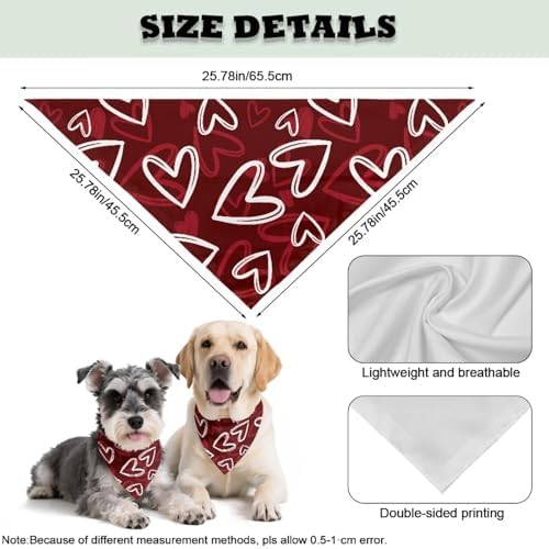 Howilath Valentine's Dog Bandana, Heart Pattern Pet Kerchief for Small Medium Large Dogs