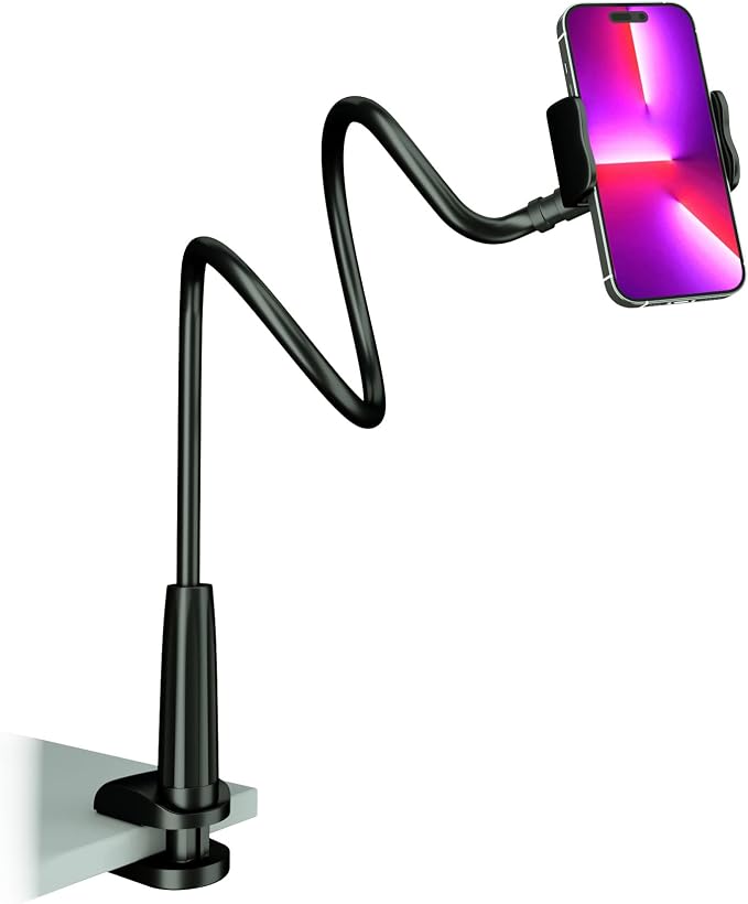 Gooseneck Phone Holder for Bed, 34inch Flexible Overhead Cell Phone Mount for Desk, Hands-Free Viewing Clamp Stand Compatible with iPhone 17 16 15 Pro Max and 3.5-7" Devices