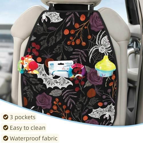 Car Seats Back Protector 2 PCS - Bat Spider | with 3 Storage Pockets, Shield Seats From Dirt, Mud Scratches, Fits Cars SUVs Trucks and Jeeps