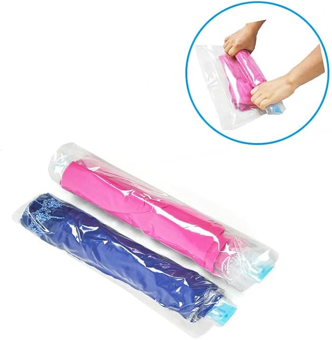 [Free ZipBag] Home/Travel Storage Vacuum BagsSet 5PCS/Set Travel Set Handroll Compression Packing Organizers Plastic Bag (Transparent) (Large 40 * 60CM)