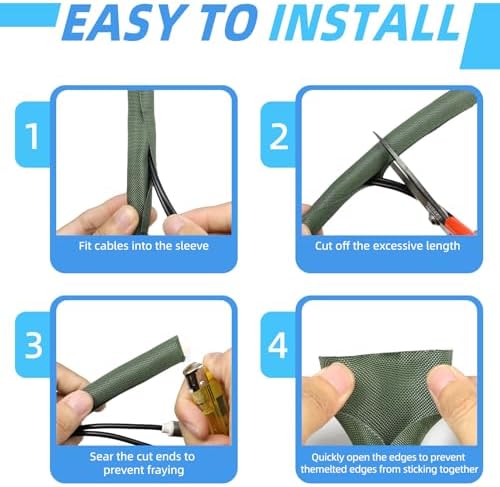 Automotive Wire Loom Tubing, Split Braided Cord Protectors from Pets No Chew, Flexible Cable Sleeve Cable Management for TV/Computer/Electric Wires (Deep Green, 5/16"-25ft)