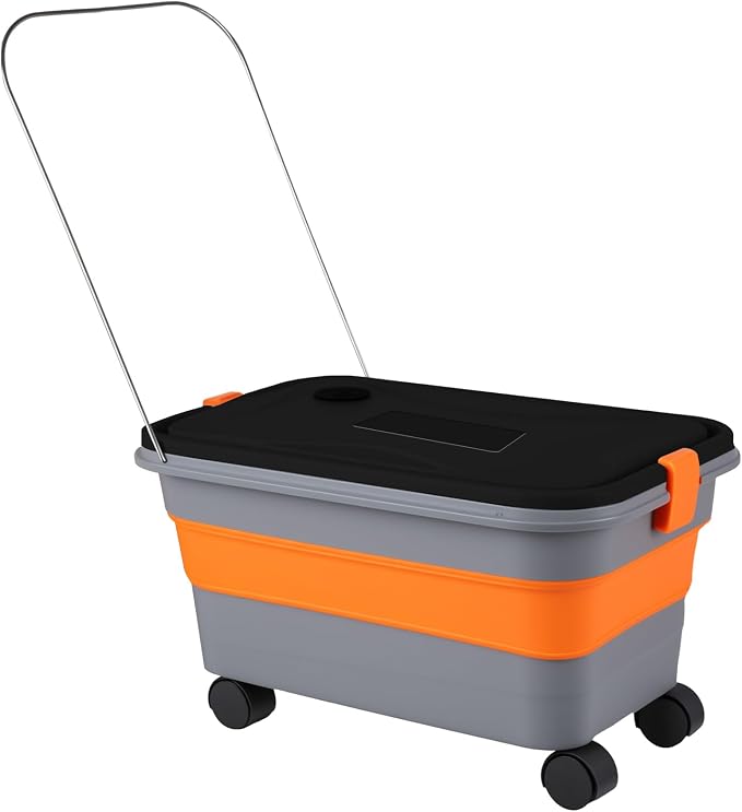 Collapsible Bucket with Wheels and Handle 5.8 Gallon, Drain Plug and Water Outlet, Portable Water Storage Foldable Carts for Mop Cleaning, Camping, RV, Pet Bathing, Fishing, Car Washing