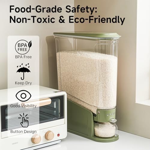 UFORU Slim Rice Dispenser 22 LB,Clear Rice Storage for Small Spaces