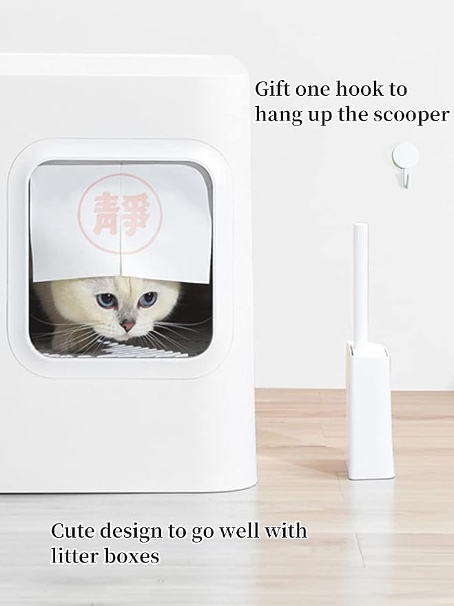 Cat Litter Scooper with Caddy, Cat Scooper for Litter Box with Holder Stand, Durable, Neat and Convenient - Matte White