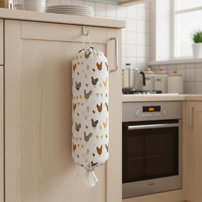 Plastic Bag Holder, Wall Mount Plastic Bag Organizer Dispenser Reusable Grocery Bag Organizer for Home Kitchen(Chicken)