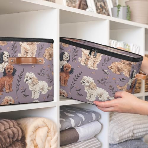 Dog Puppy Storage Box with Zipper Lid | Collapsible, Fabric, Storage Bin, Handle, Large, Closet Organizer, Containers, Bedroom, Home, Cute Dog