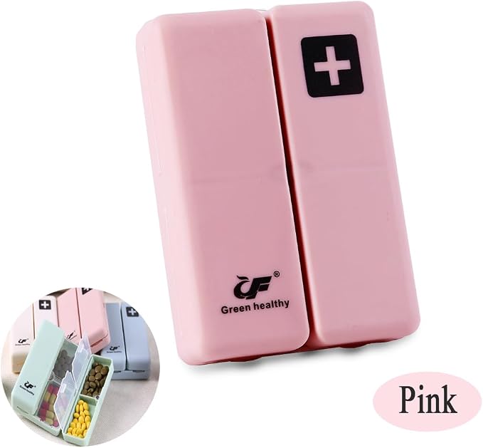Daily Magnetic Pill Box Organizer 7 Tray Travel Size Medicine Case | Cute Small Pocket Pill Dispenser Container Capsule Reminder Tracker for Medication, Fish Oil, Supplement, Tablets, Pink