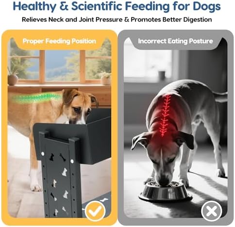 Elevated Dog Bowls for Large Breeds, Triple Dog Bowl Stand with 3 Stainless Steel Bowls, Adjustable Raised Dog Feeding Station, Slow Feeder Anti-Gulping Design, Heavy Duty