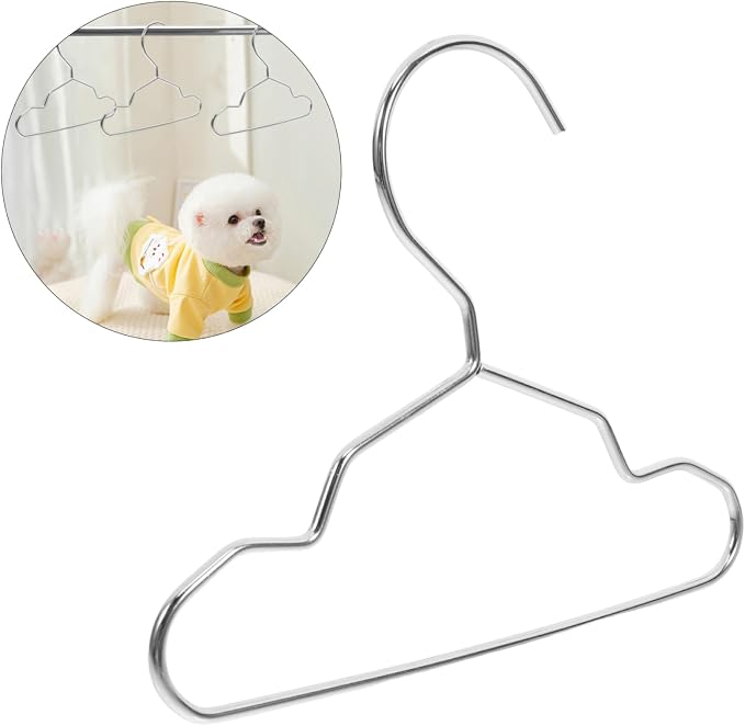 HEALLILY 10Pcs Small Pet Hangers Steel Clothing Organizer for Dogs and Cats Space-saving Drying Rack for Pet Apparel Storage Versatile Closet Hanger with Stylish Silver Finish