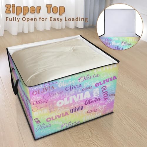 Personalized Storage Bins with Lid, Customized Name Jumbo Storage Basket Rectangle Clothes Organizer for Organizing Kids and Pets Toys Shelf Closet, Colorful Galaxy with Stars