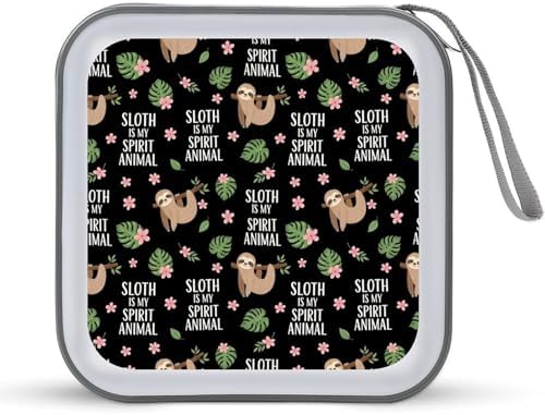Protective 40-Capacity CD Organizer Sloth Spirit Animal, Hard Case Storage Binder with Zipper, Portable Wallet for Car Home Office