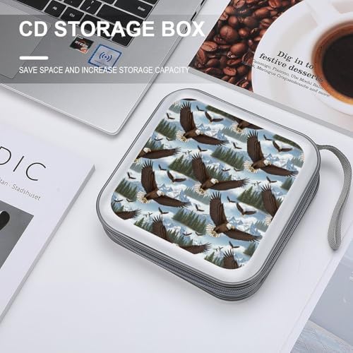 40-Disc Capacity CD/DVD Case Cool Bald Eagle, Hard Plastic Protective Storage Binder with Zipper, Portable Organizer for Car Home Office