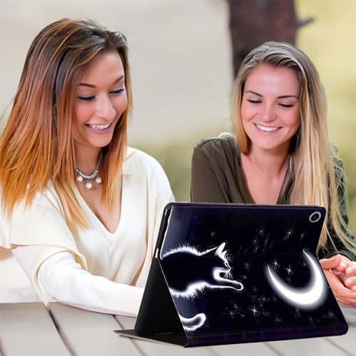 for Samsung Galaxy Tab A8 10.5 Inch 2022 (SM-X200/X205/X207) Tablet Case,Premium Leather Folio Stand Auto Wake/Sleep,Multiple Viewing Stand,Night Moon and Pet Cat