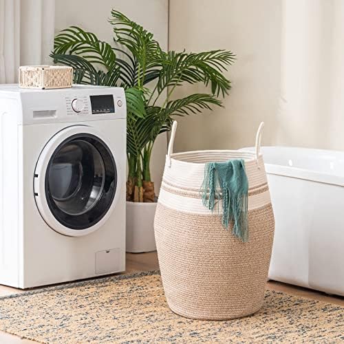 Cotton Rope Laundry Hamper by YOUDENOVA, 105L - Woven Collapsible Laundry Basket - Clothes Storage Basket for Blankets organizing, Bedroom Storage, Clothes Hamper – Brown | 105L Tall Clothes Hamper, Extra Large Rope Wicker Laundry Basket, Storage Baske...
