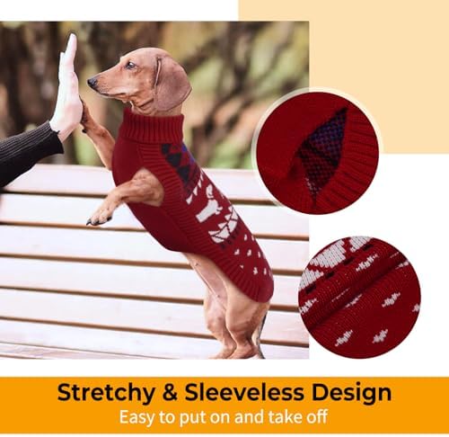 Lelepet Mini Dachshund Sweater Turtleneck Dog Sweaters for Small Dogs XS-XL | Pullover Knitted Dog Coat,Cold Weather Dachshund Clothes, Fall/Winter Cozy Outfit for Wiener Dogs,Stretchy Knitwear,XS,Red