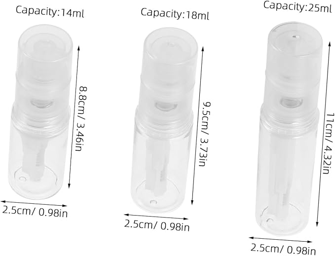 Powder White Spray 3pcs 18ml 14ml Bottle Refillable Portable 25ml | Pet Body with Pp Nozzle, Precise Dispensing Control, Compact 11.00cm 9.50cm 8.80cm Sizes for Barber Shop Use