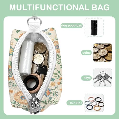 Dog Poop Bag Dispenser for Leashes with Zippered - Floral