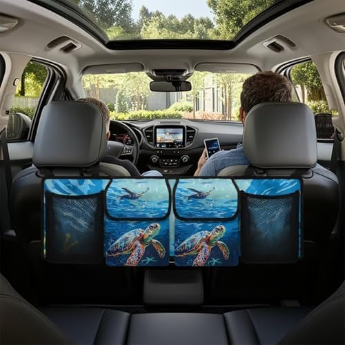 Dreaweet Sea Turtle Car Trunk Organizer Backseat Hanging Large Capacity Storage Organizer with Adjustable Straps Car Cargo Trunk Storage Organizer Bag for Truck,SUV,Van