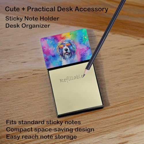 Caroline's Treasures Old English Sheepdog Hippie Dawg Sticky Note Holder Refillable Dispenser Self-Sticky Note Pads, Memo Pads Blank Desk Accessories