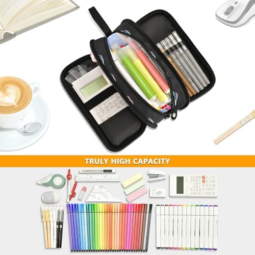 KLL Custom Large Capacity Pencil Bag Teen Boys Zippered Pencil Case Cute School Supplies with Compartment Police Car Herd Black