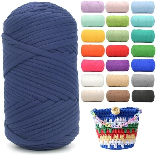 400g Tshirt Yarn for Crochet,Navy Blue T Shirt Soft Elastic Fabric Chunky Thick T-Shirt Crochet Yarn for Crocheting Knitting Beginner Hand Knitting for Bag/DIY Craft/Home Decor-Navy Blue