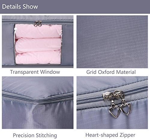Comforter Storage Bags Pack of 2,Pillow Beddings/Blanket Clothes Organizer Storage Containers with Zippers,Breathable and Moistureproof(Grey 2pcs, XXL)