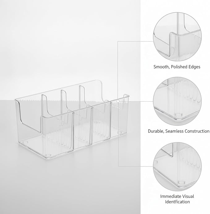 9.6 x 4.8 x 3.8 Inch Clear Storage Box with Dividers, PET Plastic Organizer for Desk Supplies and Small Parts