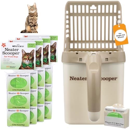 Neater Pet Brands Neater Scooper Standard Cat Litter Scoop, 195 Refill Bags – Mess-Free Cat Litter Scooper with Bag, Spill-Proof Kitty Box Sifter, Bin Doubles as Scoop Holder, For Single-Cat Household