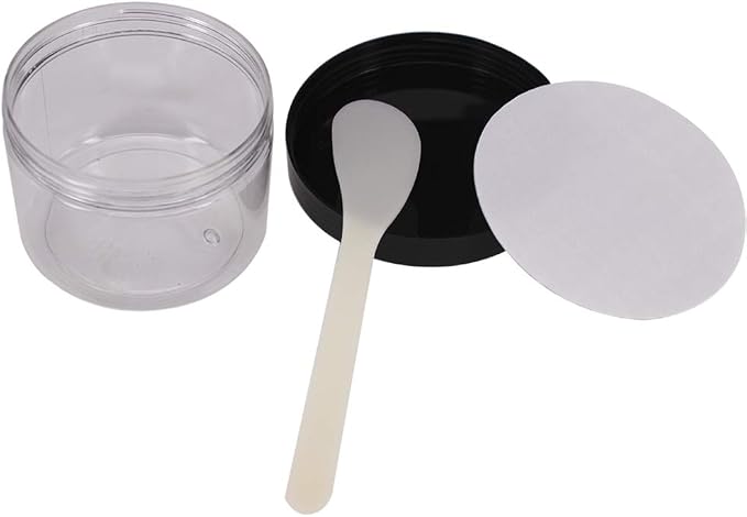 zmybcpack 12 Pack 8 oz Clear Plastic Jars with Black Lids, Storage Jars | PET Container for Cosmetics, Cream, Gel, Kitchen, Travel, Slime, Include 1 Spatula, 1 Pen & Labels