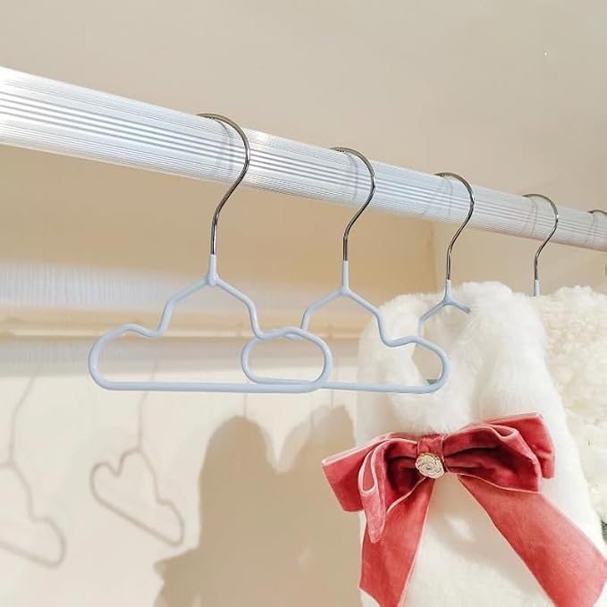 12 Pack Dog Clothes Hangers 7 Inch Wide Non-Slip Metal Pet Clothes Hangers Cat Clothing Holder Coat Hanger for Small Dogs Cats Puppy Chihuahuas (Pink)