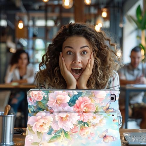for Microsoft Surface Pro 7 Plus,Surface Pro 7/6/5/4 12.3" Tablet Case,Auto Wake/Sleep,Adjustable Stand Protective Cover - Pink Peony Butterfly