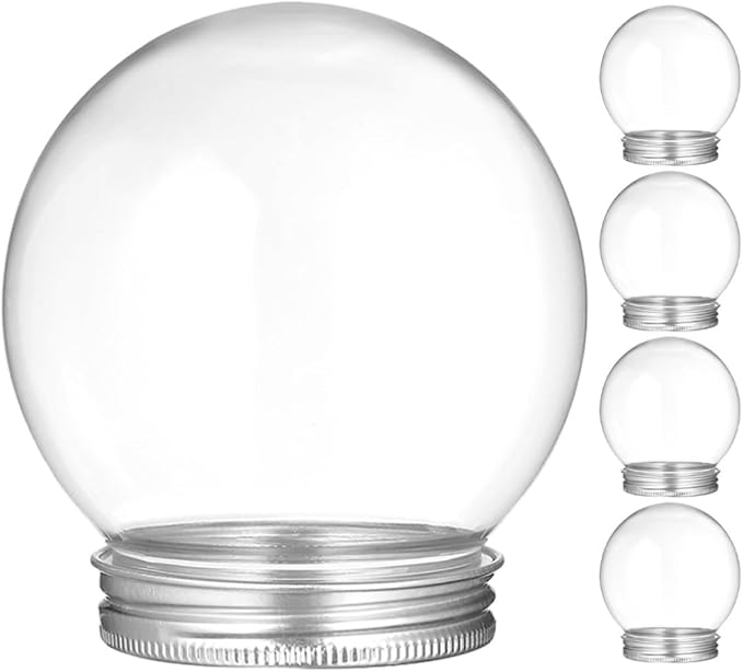 5pcs Plastic Snow Globe Candy Bottle with Lid 150ml Dome | Pet and Aluminum Build, Tight Seal, Reusable Craft Display for Holidays and Parties