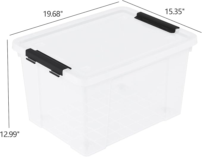 50 Quart Large Clear Plastic Storage Boxes Bin with Lid, 4 Packs | Stackable Plastic Organization Box with Wheels